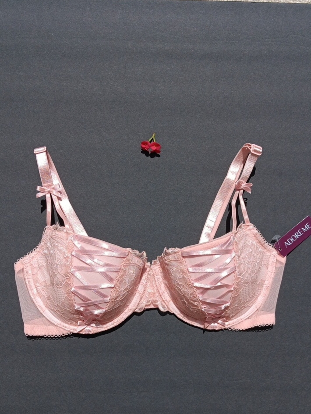 Adore Me New Blush Pink Lace Ribbon-Detail Underwire Bra Size34D